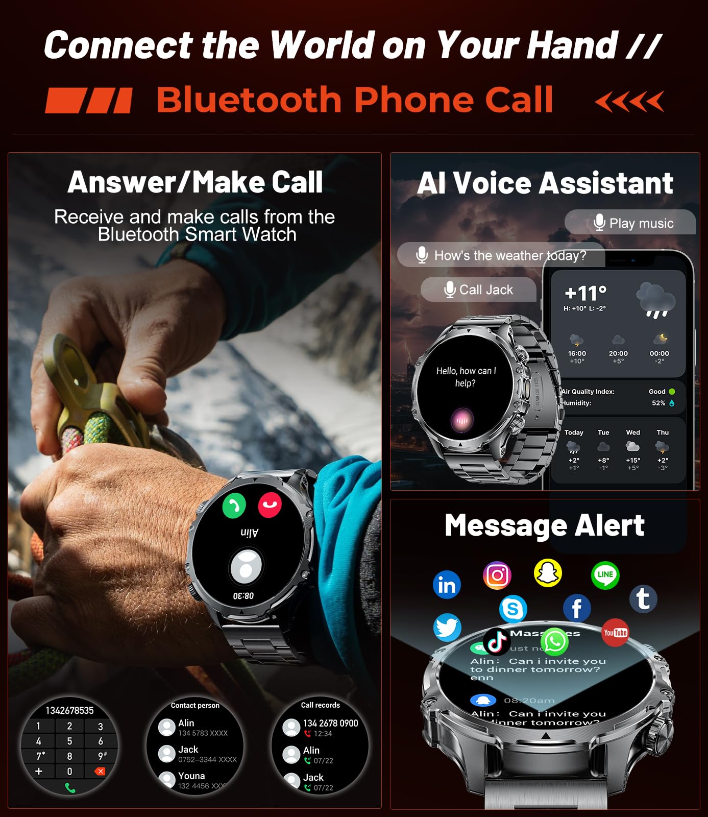 Military Smart Watch For Men,1.85 '' Hd/800Mah Battery Smart Watches With Led Flashlight For Android Ios (Bluetooth Call Answer/
